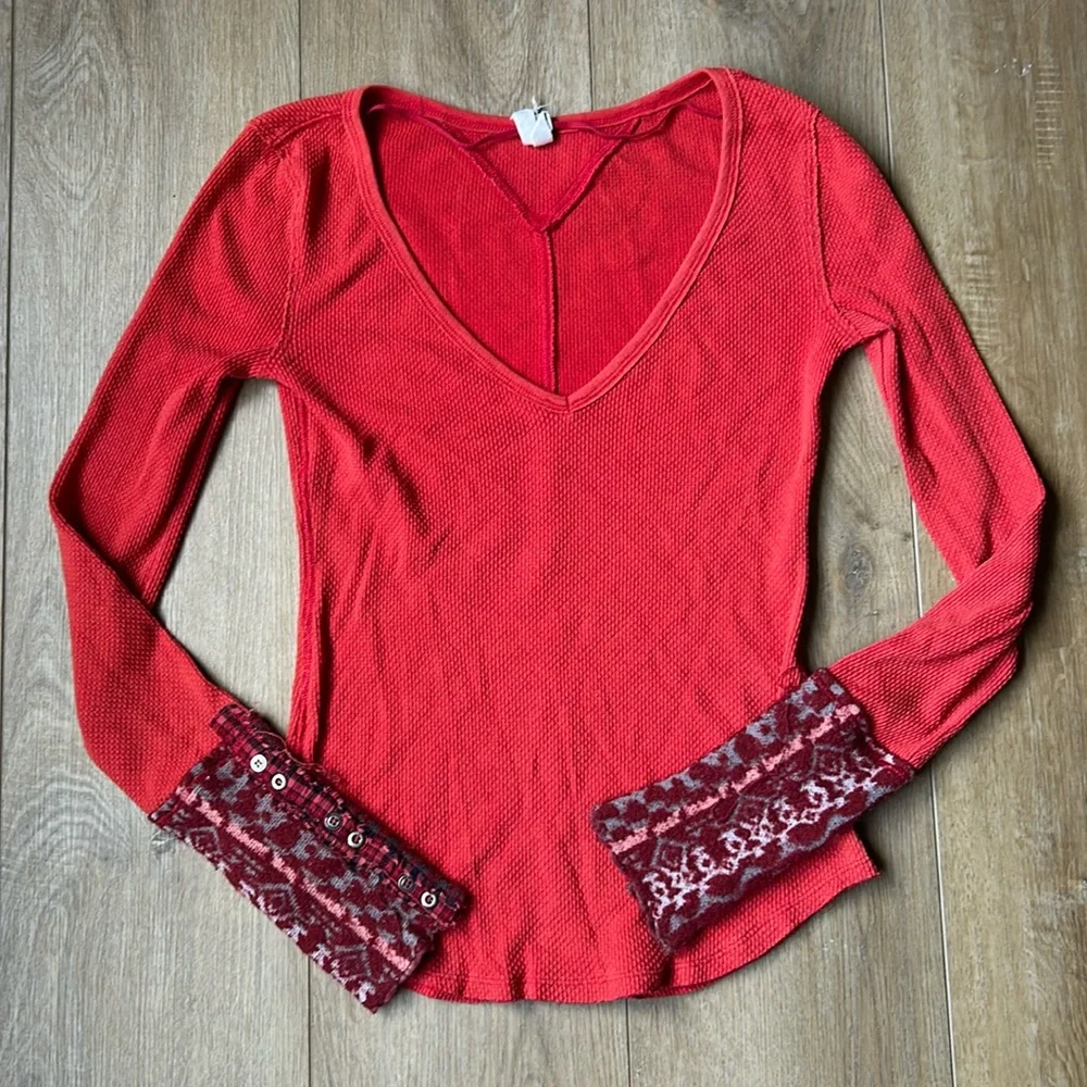 Free people we the free red art school thermal S - Picture 2 of 6